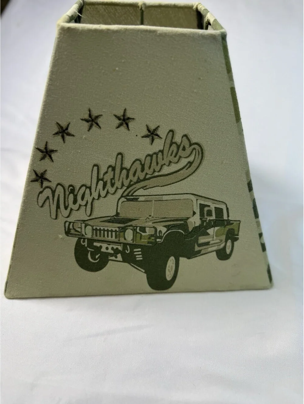 Vintage Lamp Shade Jeep Green Nighthawk Army Camouflage Embroidered